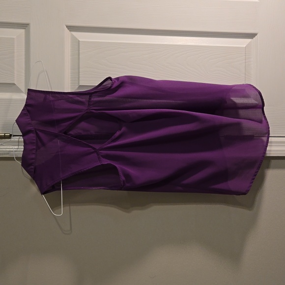 Purple Collared Buttondown sheer tank blouse with open back detail - Medium - Picture 2 of 3